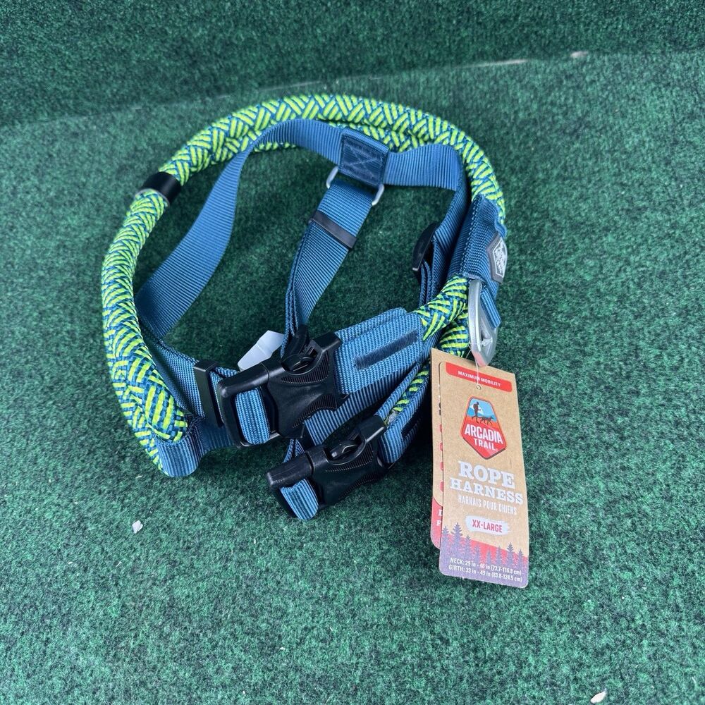 NWT Arcadia Trail XXL Unisex Dog Puppy Rope Harness Green Blue Paracord Outdoor